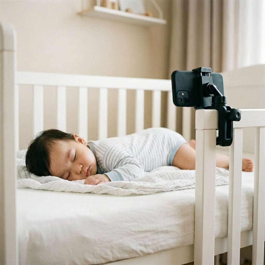 JoJo Cam Spare Phone Mounted on Baby Crib